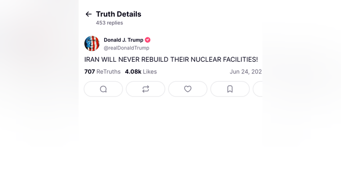 President Donald Trump says Iran's ability to pursue a nuclear program is gone. (Credit: Donald Trump/Truth Social)
